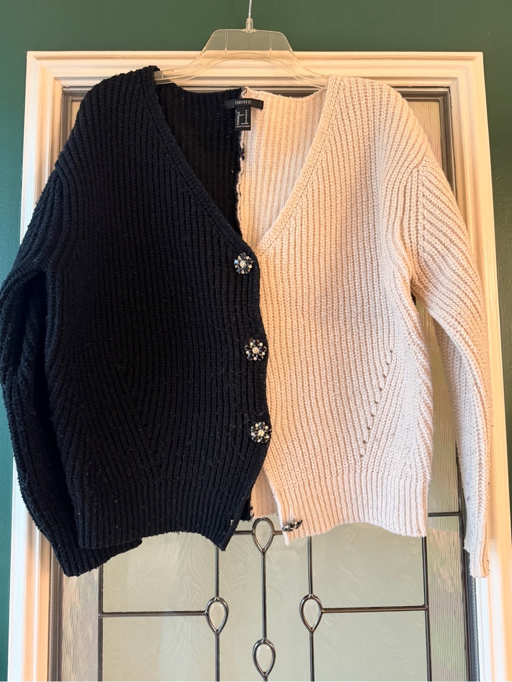 Forever 21 Black and Cream Two-Tone Chunky Knit Cardigan
